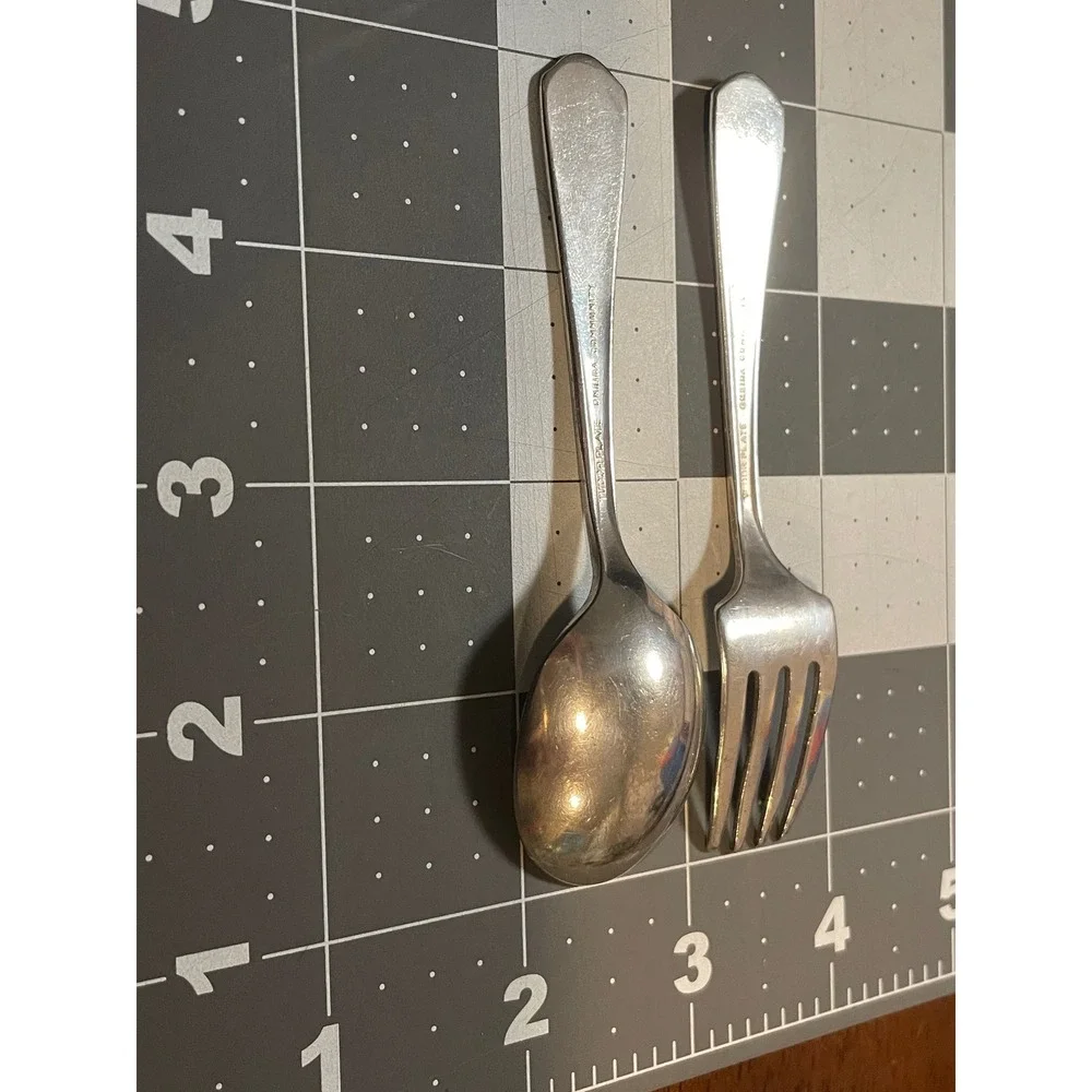 Oneida Community Tudor Plate Vintage Baby Fork and Spoon Set Silver Plated Stars